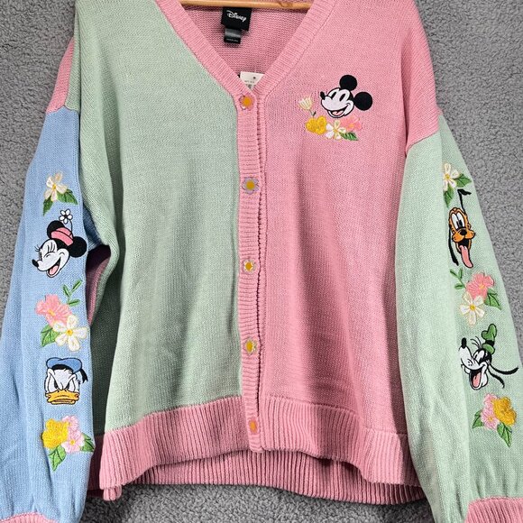 NWT Disney Mickey Mouse Pink Pastel Colorblock Button Cardigan Hot Topic sz 2XL - Picture 1 of 15